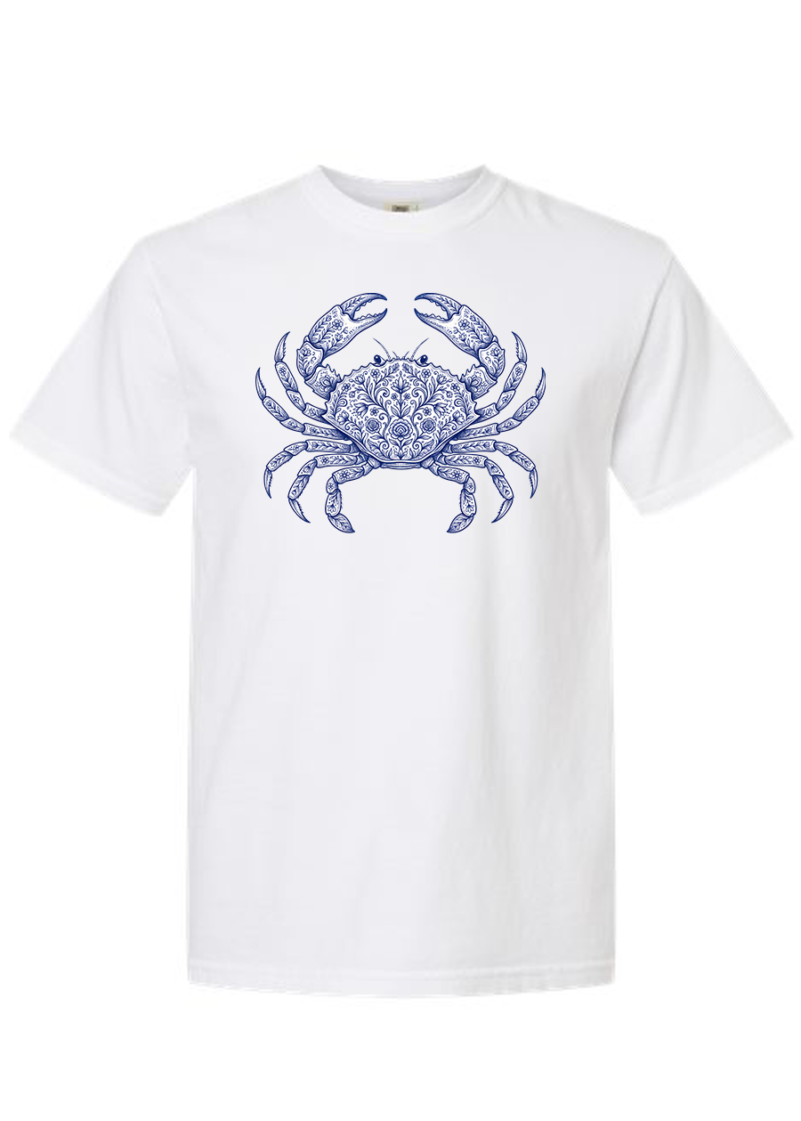 Blue Chinoiserie Crab COMFORT COLORS Tee