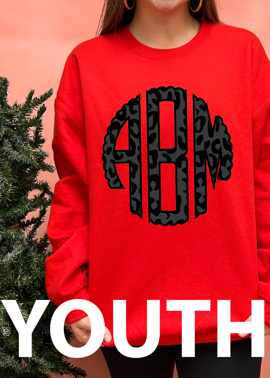 YOUTH Black Leopard Monogram Crewneck Sweatshirt