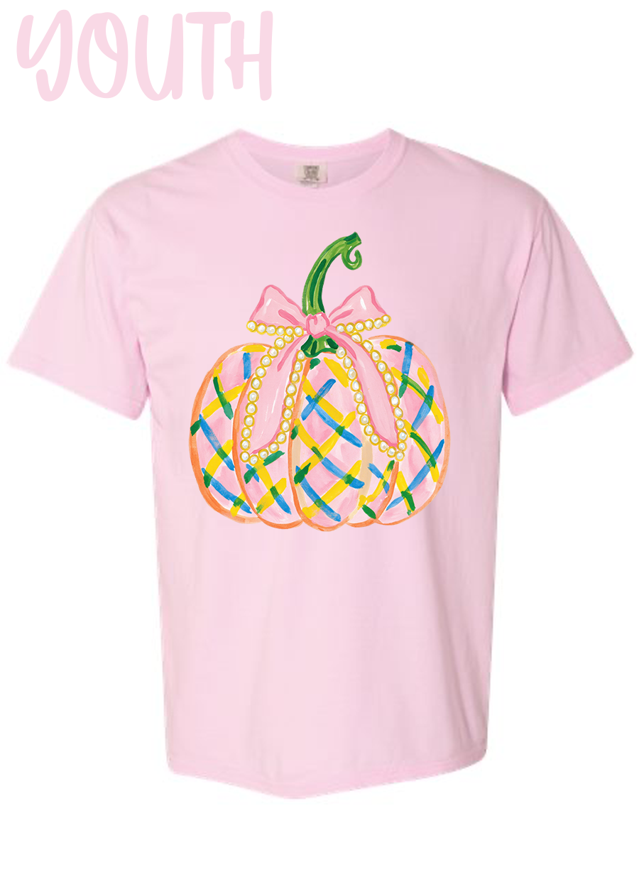 YOUTH Watercolor Preppy Pumpkin Comfort Colors Tee