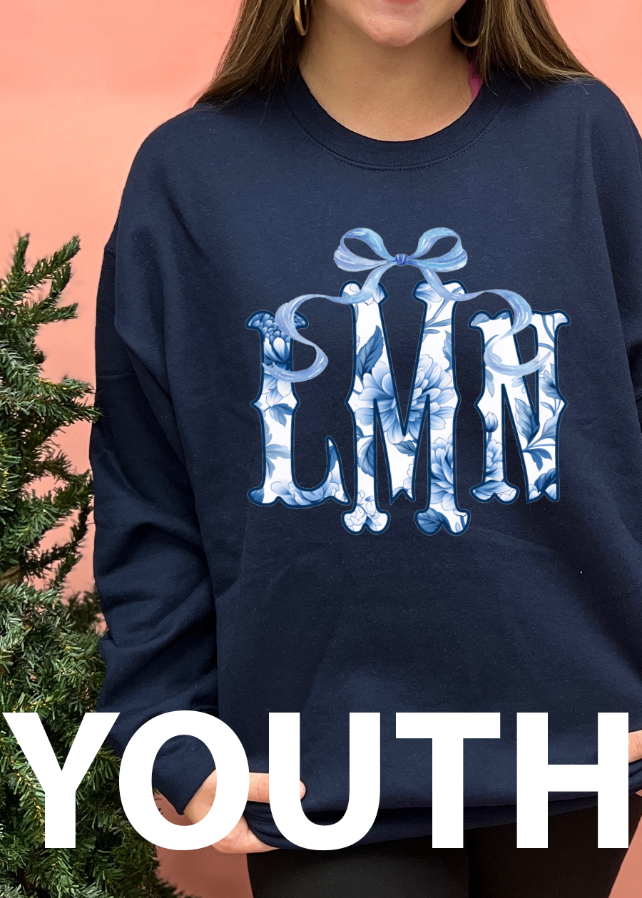 YOUTH Blue Chinoiserie Monogram Crewneck Sweatshirt