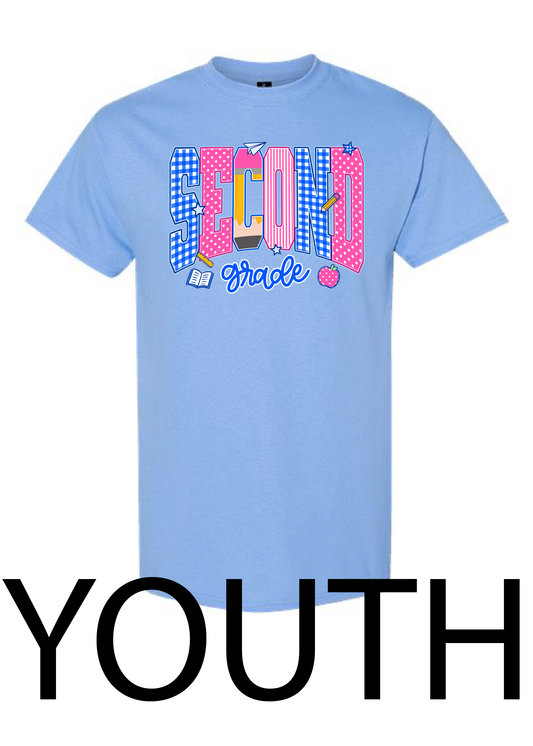 YOUTH Blue Gingham Stripe Grade Level Tee