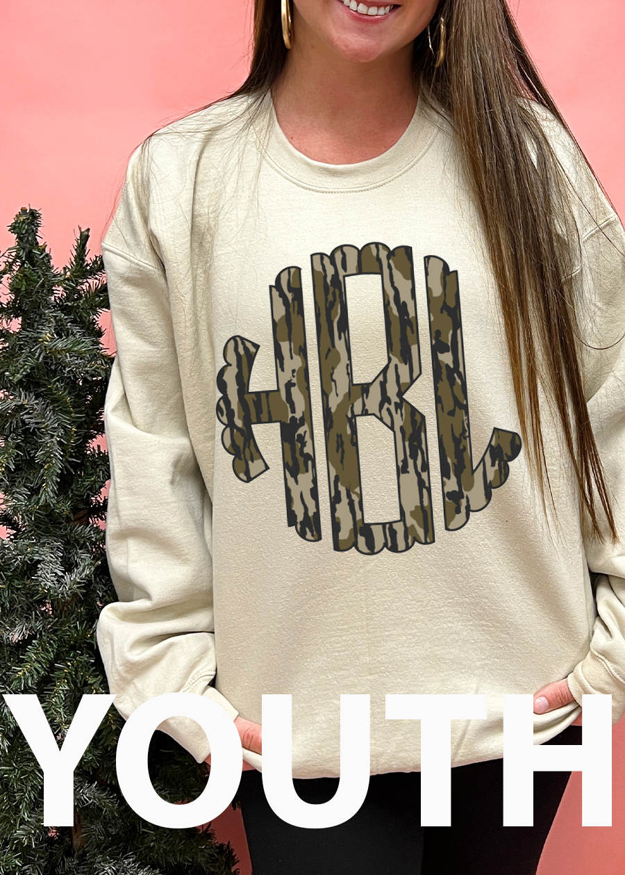 YOUTH Bottomland Camo Monogram Crewneck Sweatshirt