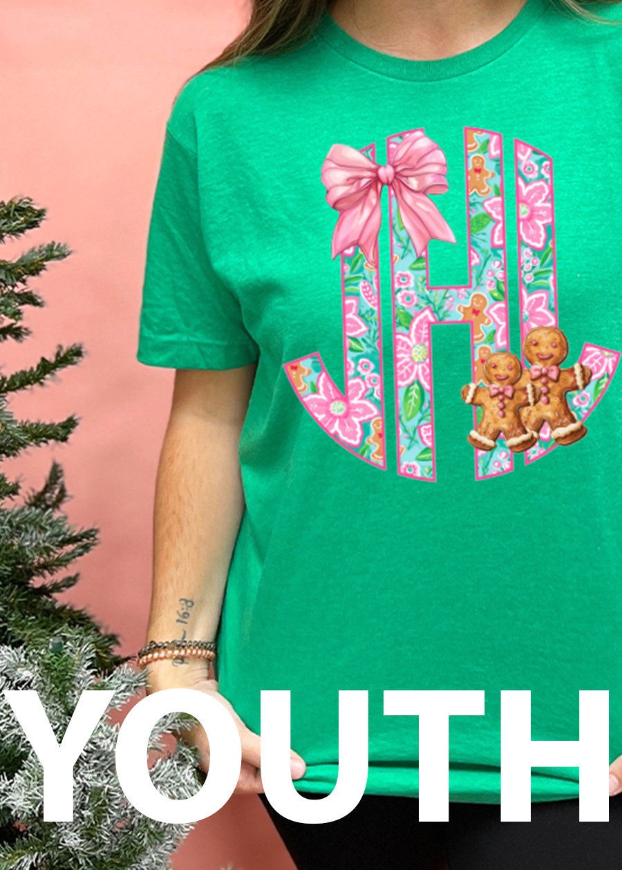 YOUTH Gingerbread Bow Monogram Tee