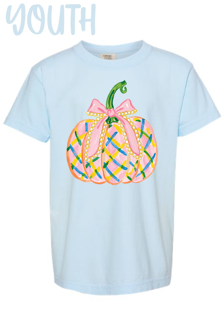 YOUTH Watercolor Preppy Pumpkin Comfort Colors Tee