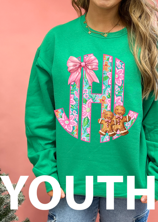 YOUTH Gingerbread Bow Monogram Crewneck Sweatshirt