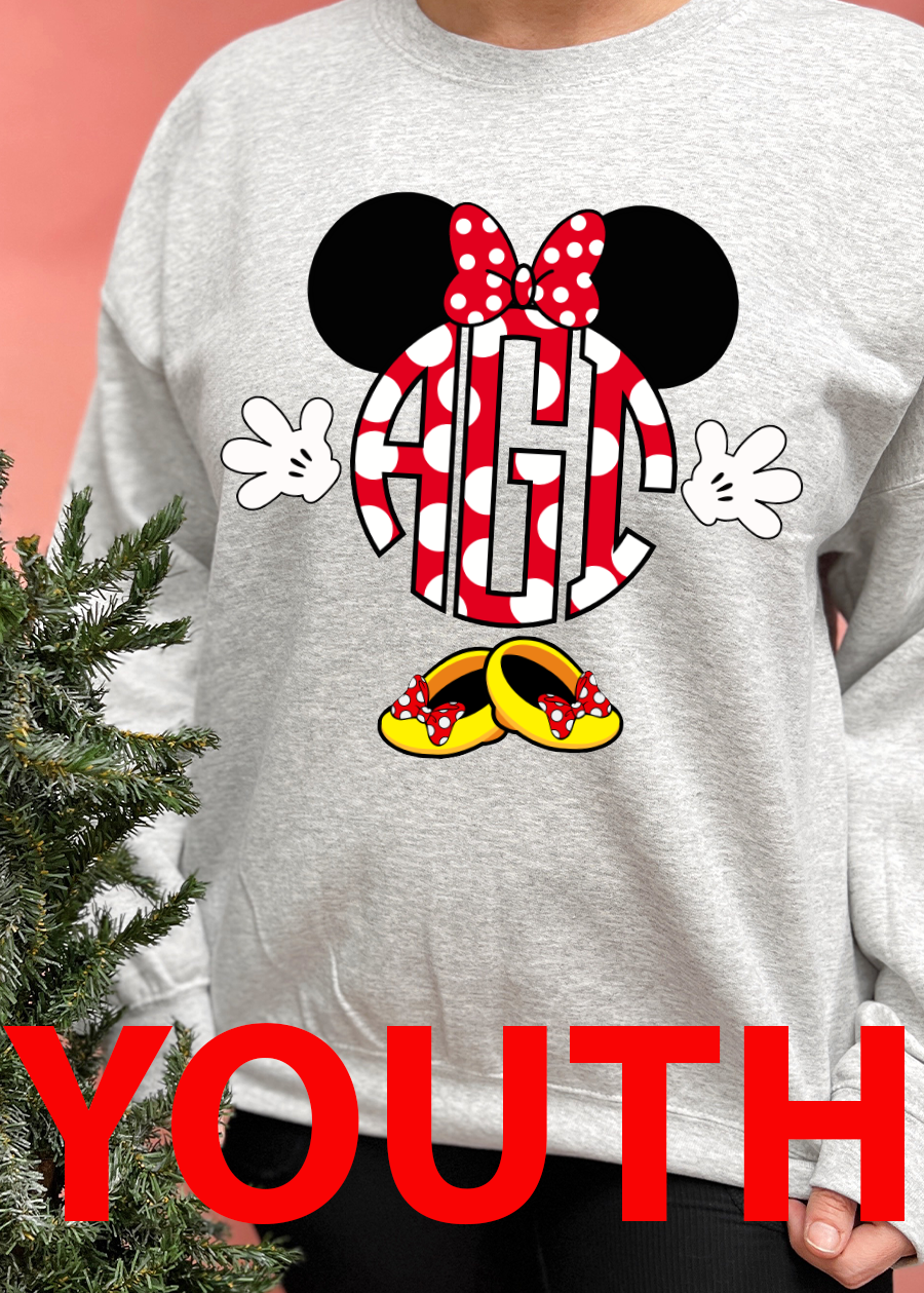 YOUTH Minnie Mouse Monogram Crewneck Sweatshirt