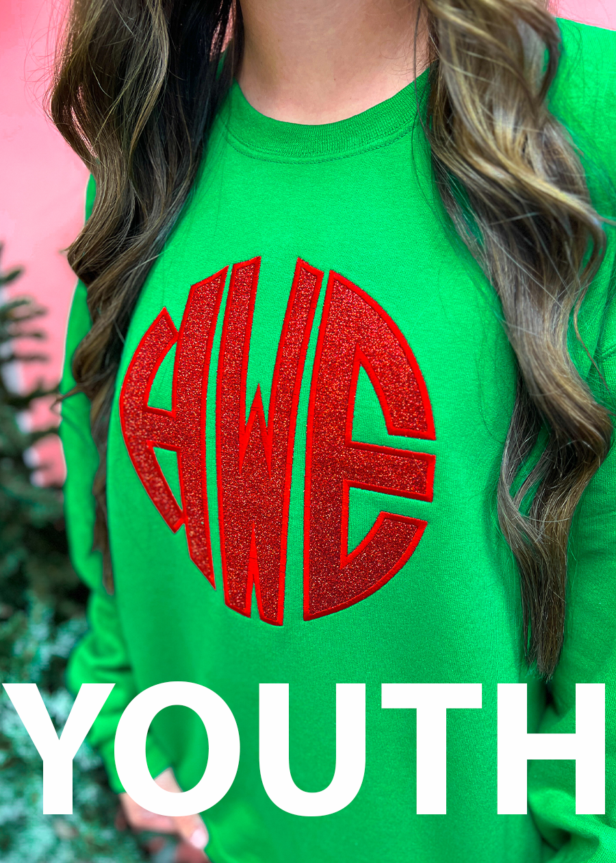 YOUTH Glitter MONOGRAM Appliqué Crewneck Sweatshirt