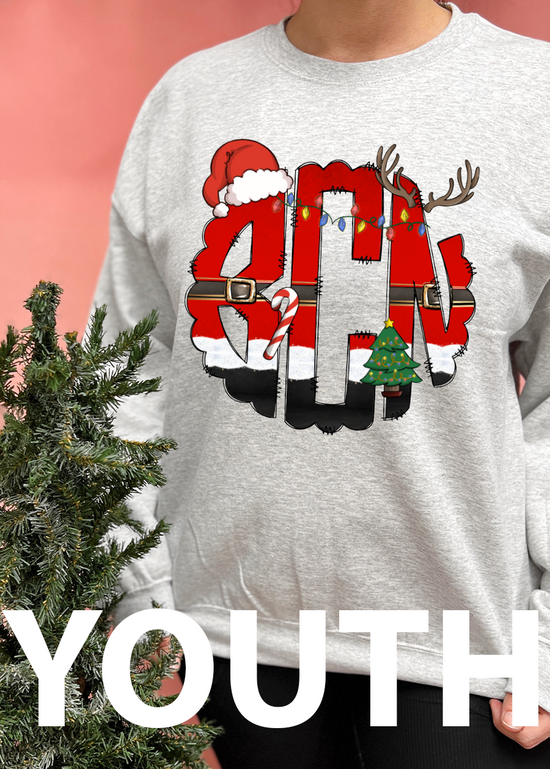 YOUTH Santa Antler Monogram Crewneck Sweatshirt