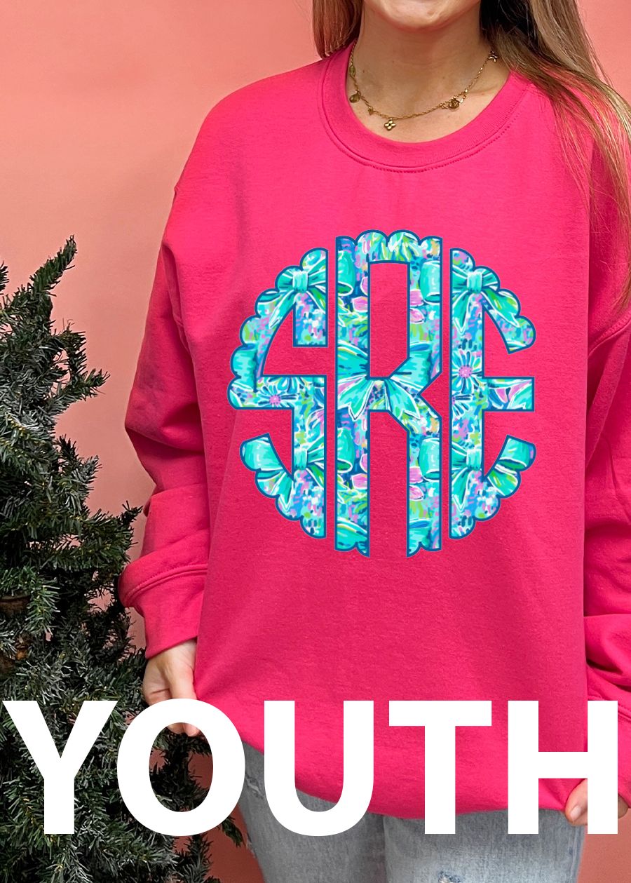 YOUTH Teal Lilly Monogram Crewneck Sweatshirt