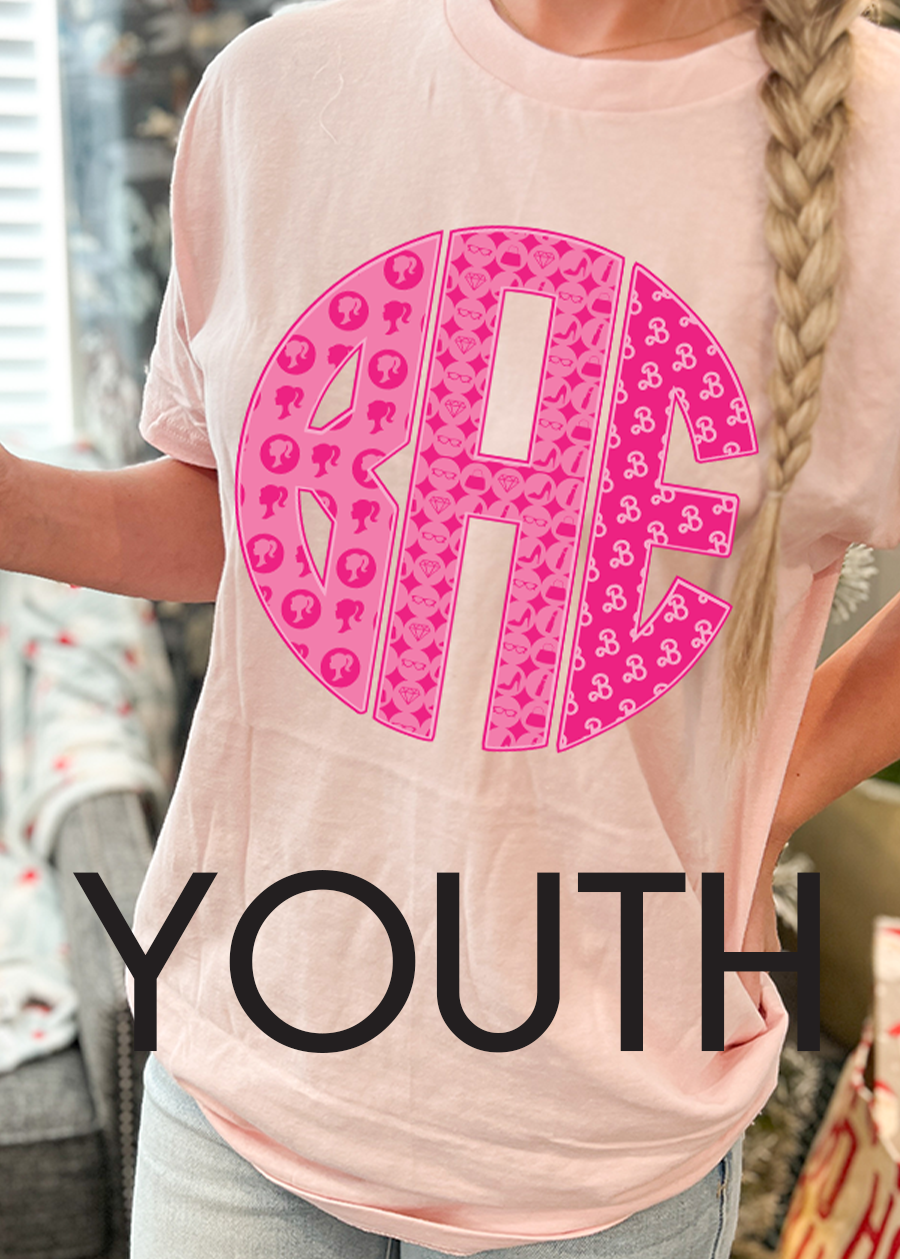 Load image into Gallery viewer, Youth Barbie Circle Monogram Tee
