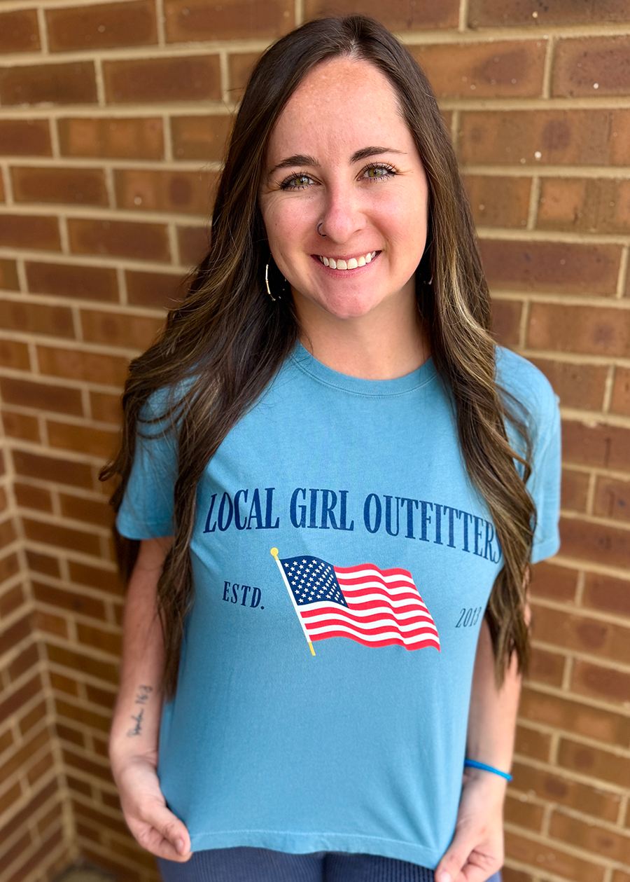 LG Stars & Stripes Graphic Cropped Tee - Slate