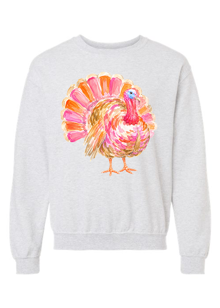 ADULT Preppy Watercolor Turkey Crewneck