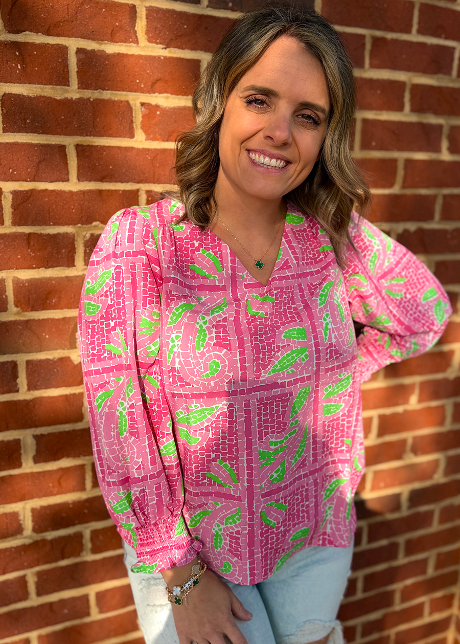 Ashlyn Trellis Tiles Pink Top