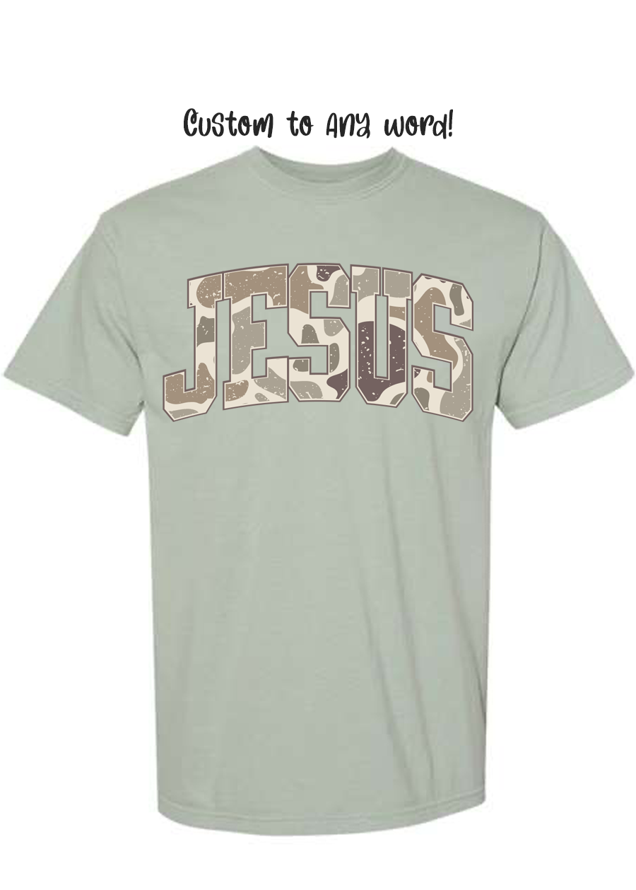 ADULT Custom Camo Word COMFORT COLORS Tee