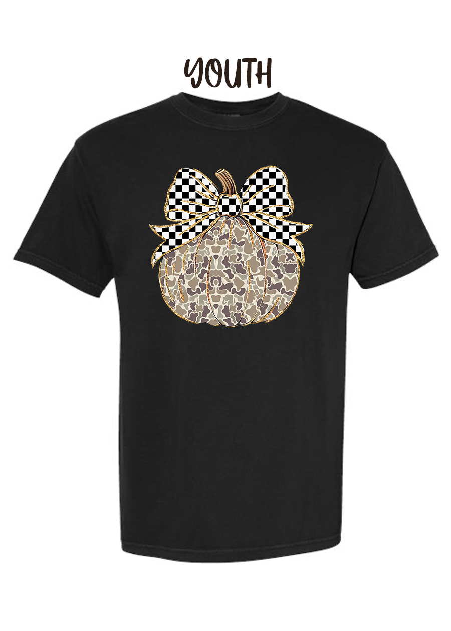YOUTH Camo Checkered Pumpkin COMFORT COLORS Tee