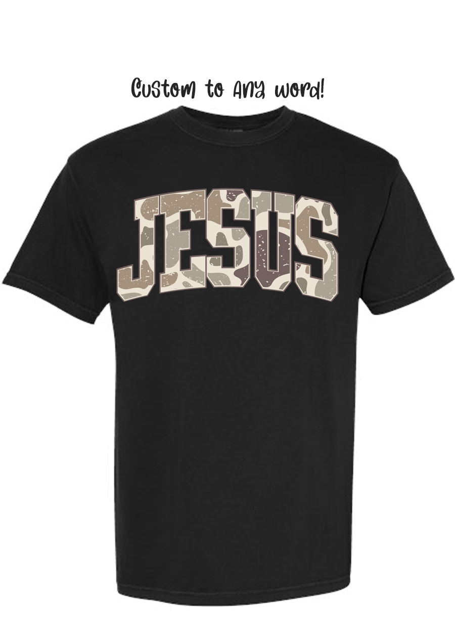 ADULT Custom Camo Word COMFORT COLORS Tee