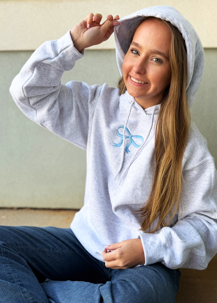 Minimalist Blue Bow Embrodieried Hoodie