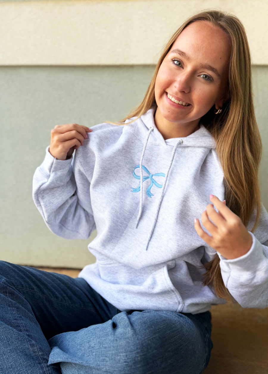 Minimalist Blue Bow Embrodieried Hoodie