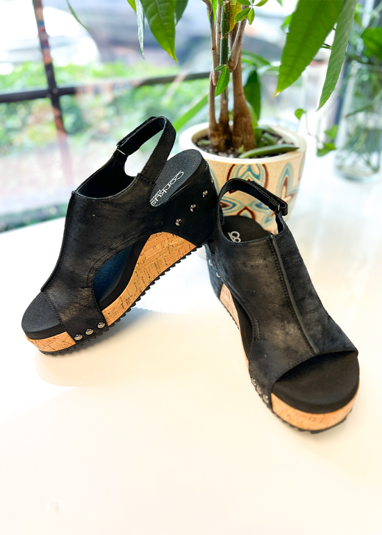 Corky Carley Wedge- Washed Black