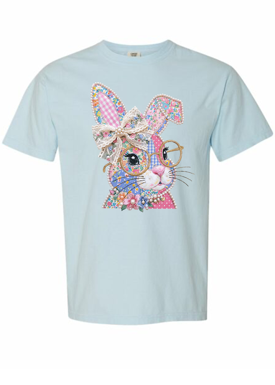 Preppy Patchwork Bunny COMFORT COLORS Tee