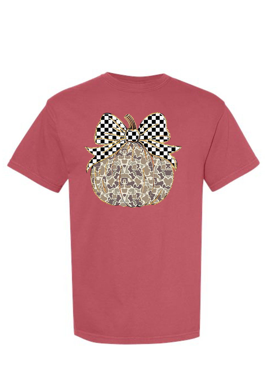 ADULT Camo Checkered Pumpkin COMFORT COLORS Tee