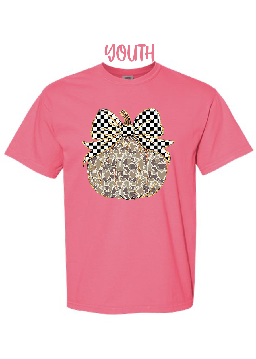YOUTH Camo Checkered Pumpkin COMFORT COLORS Tee