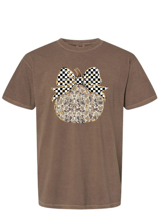 ADULT Camo Checkered Pumpkin COMFORT COLORS Tee