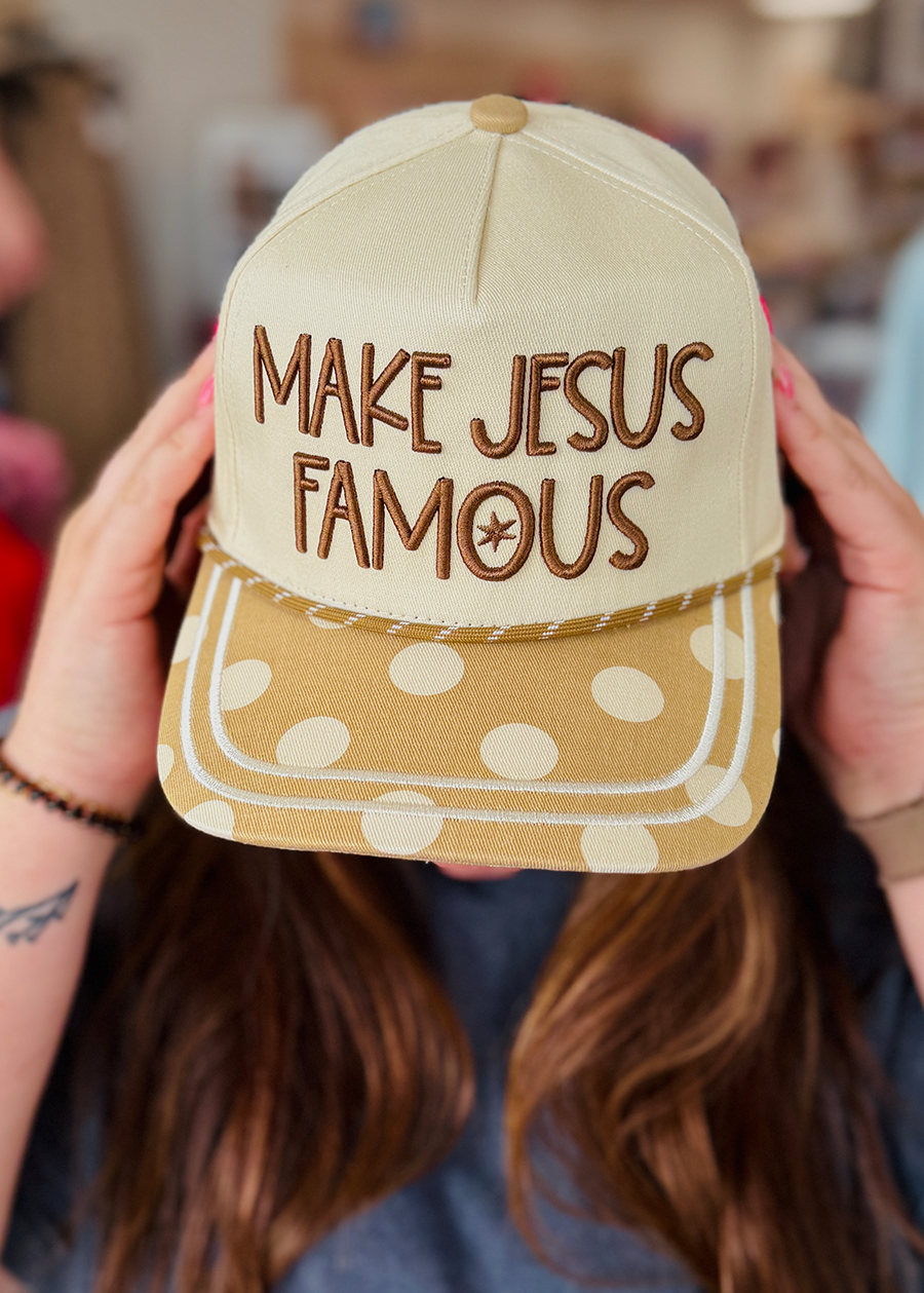 Brown Polka Dot Make Jesus Famous Hat
