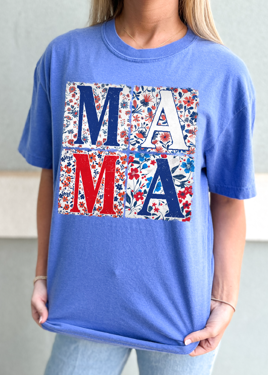 Floral Patriotic Mama Tee