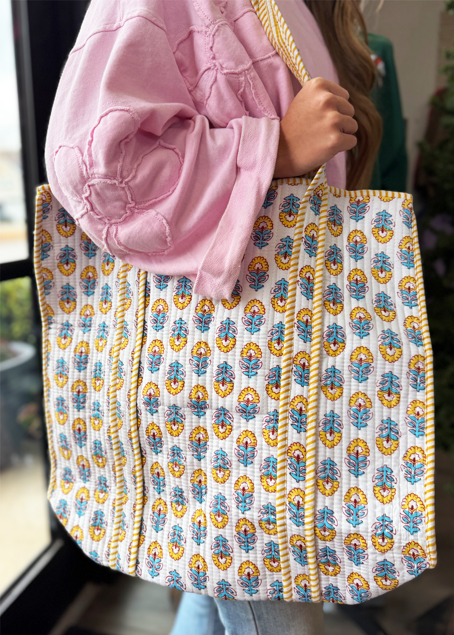 Halsey Yellow Floral Tote Bag