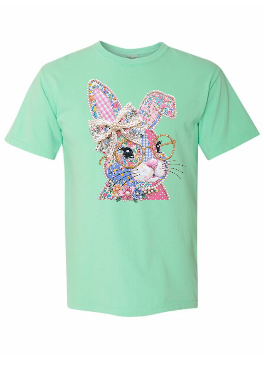 Preppy Patchwork Bunny COMFORT COLORS Tee