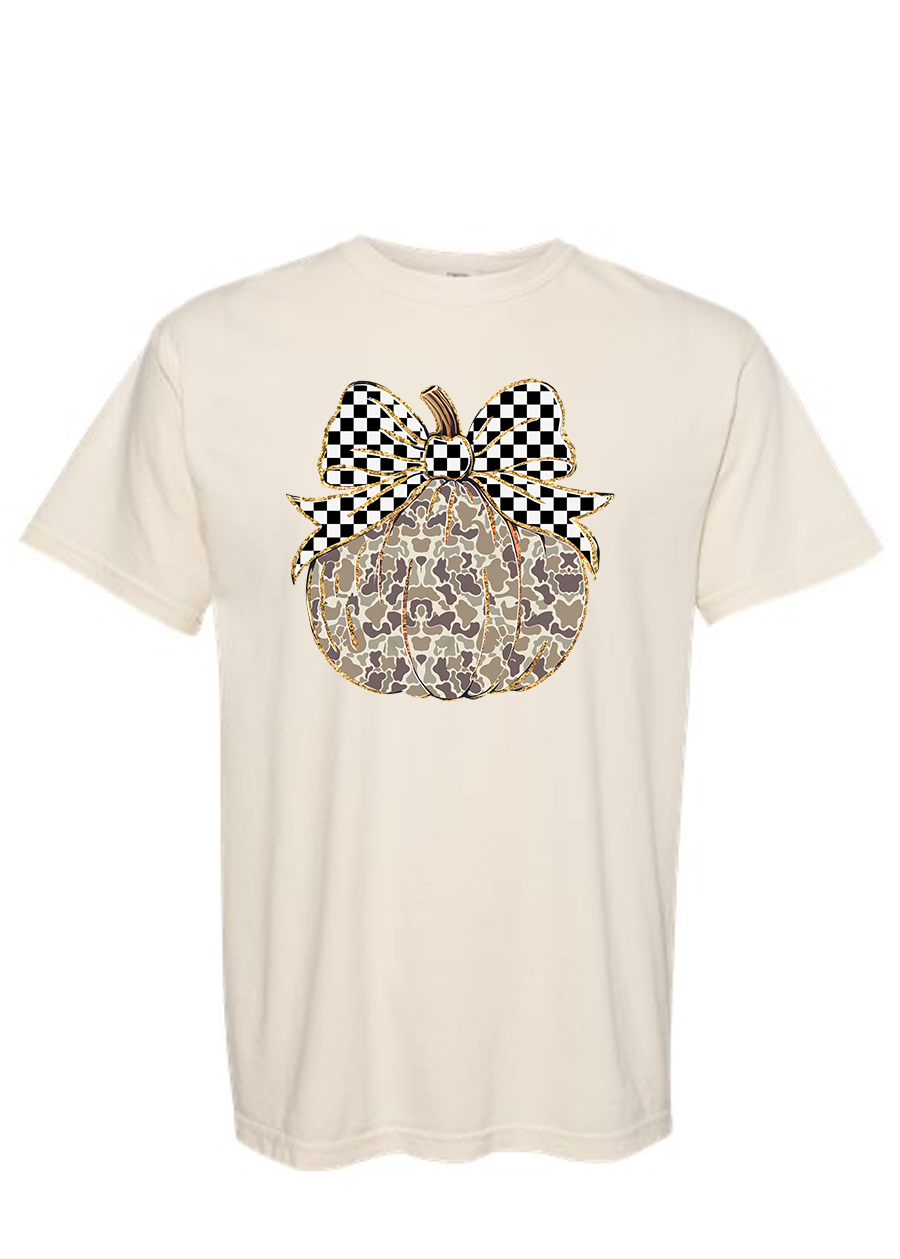ADULT Camo Checkered Pumpkin COMFORT COLORS Tee