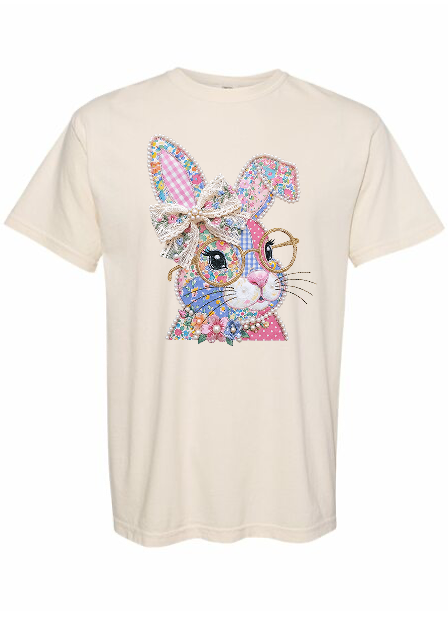 Preppy Patchwork Bunny COMFORT COLORS Tee