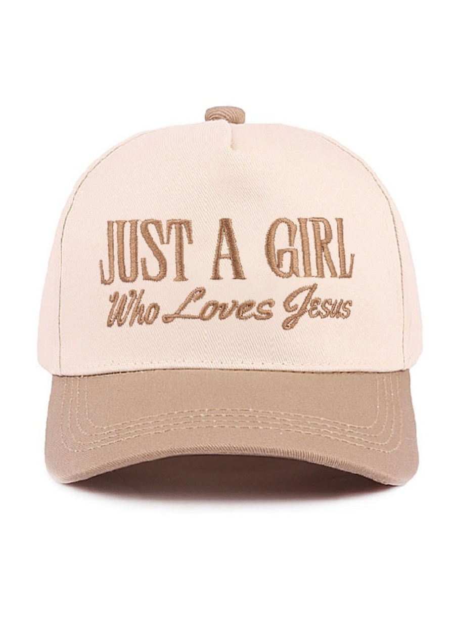 Just A Girl Who Loves Jesus EMB Trucker Hat