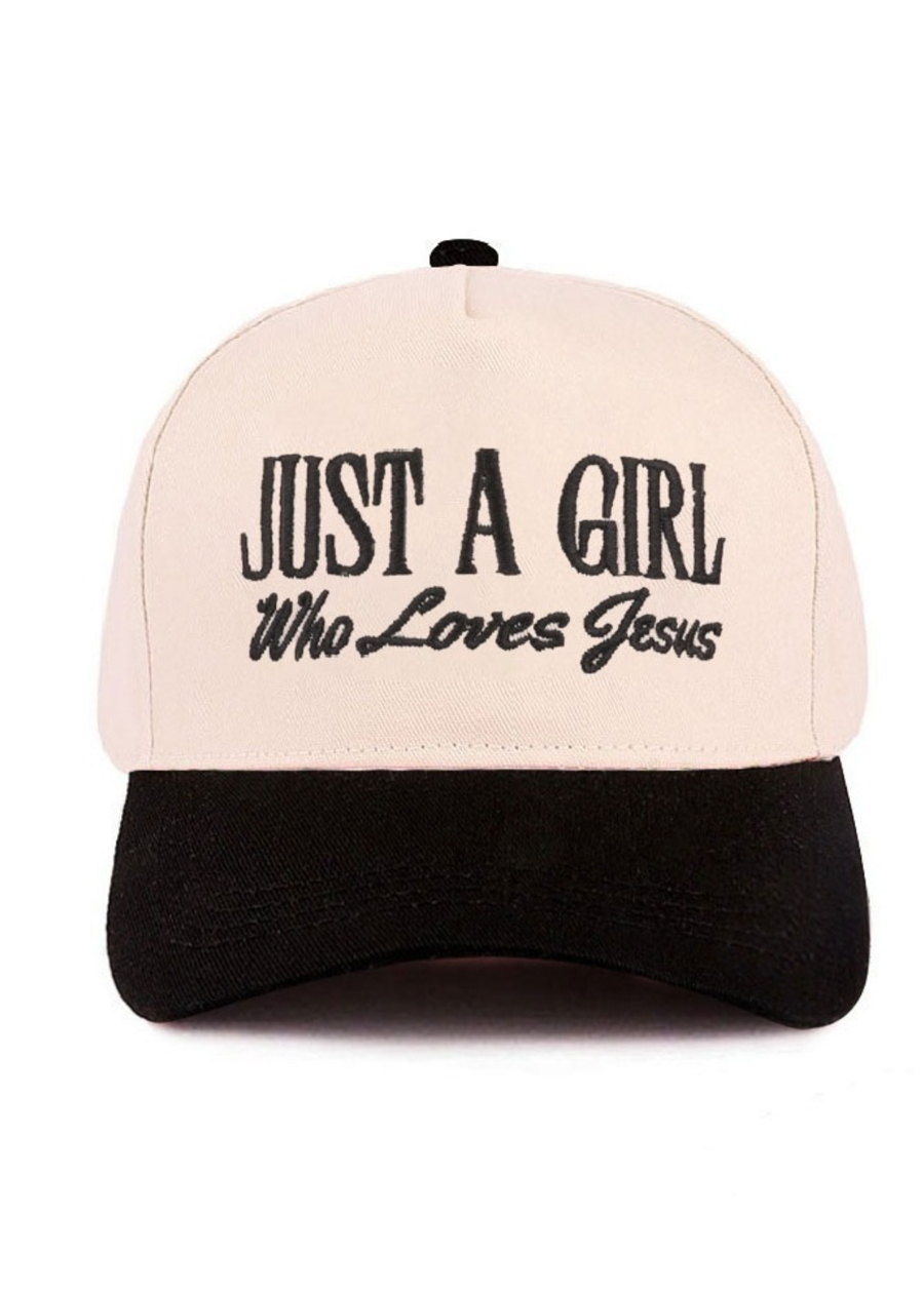 Just A Girl Who Loves Jesus EMB Trucker Hat