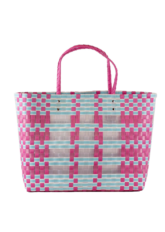 Kimberly Woven Beach Tote-Hot Pink/Aruba Blue