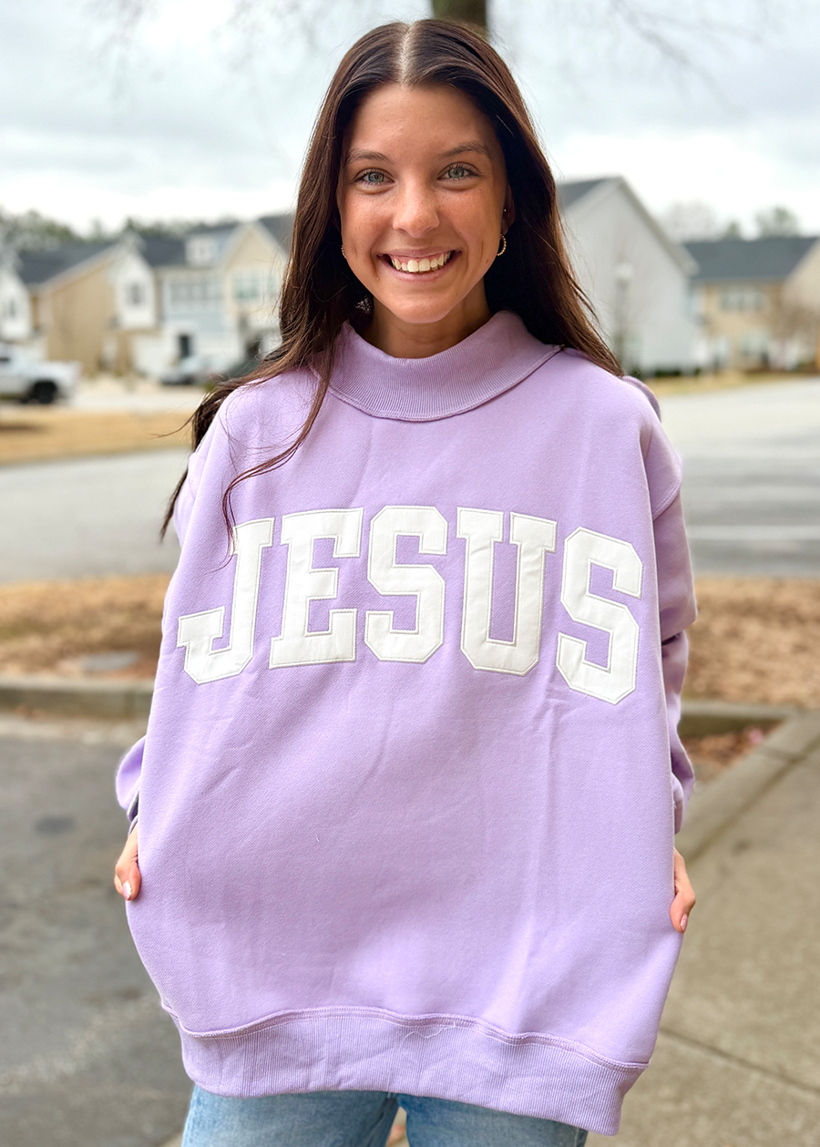 JESUS Embroidered Mock Sweatshirt