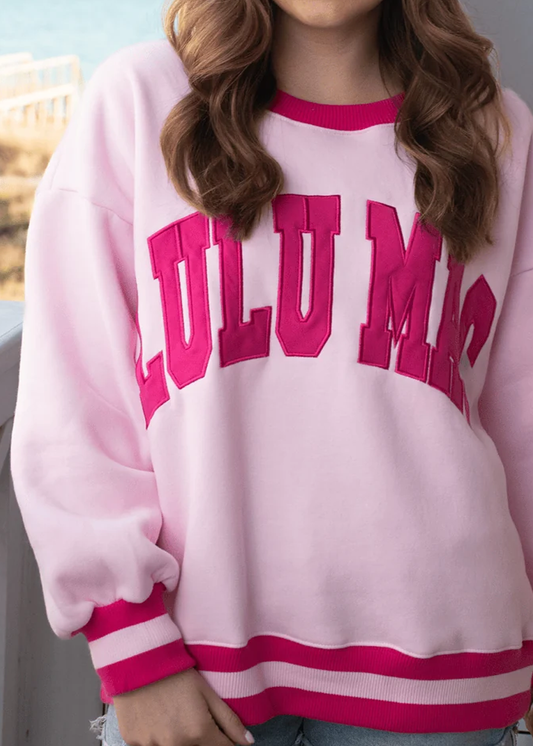 LULU MAC Social Society Sweatshirt-Light Pink/Hot Pink Stitch