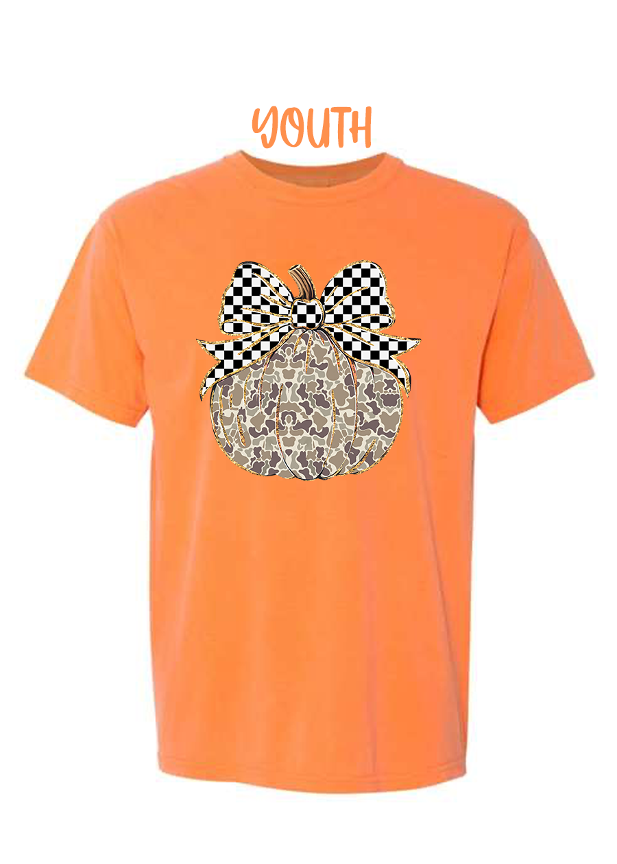 YOUTH Camo Checkered Pumpkin COMFORT COLORS Tee