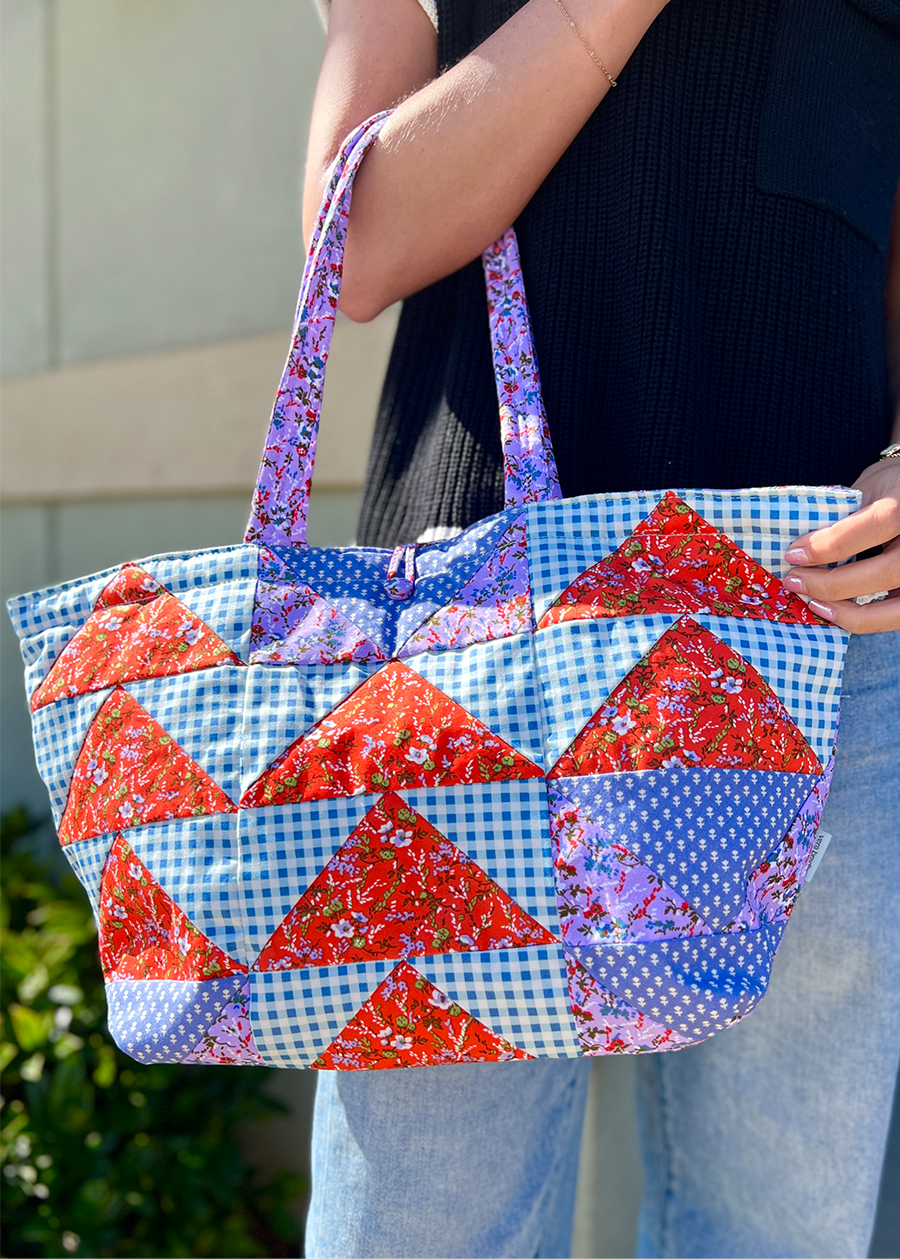 Small Hathaway Tote Bag-Flying Geese Patchwork