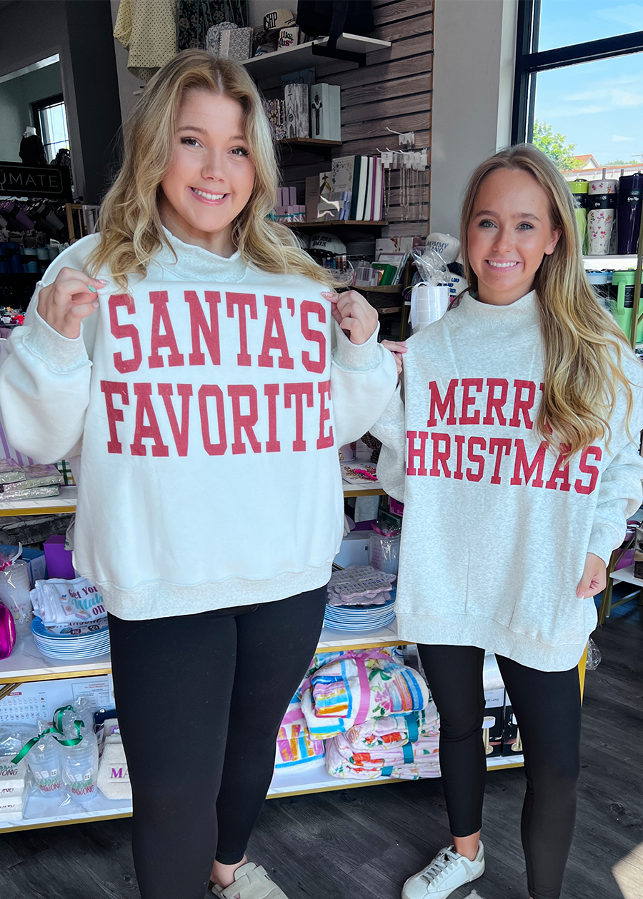 MERRY CHRISTMAS/SANTA'S FAVORITE Reversible Mock Neck Sweatshirt