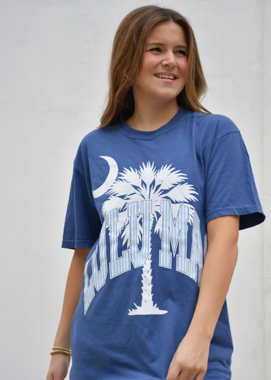 LULU MAC Comfort Colors Tee-Palmetto Moon China Blue
