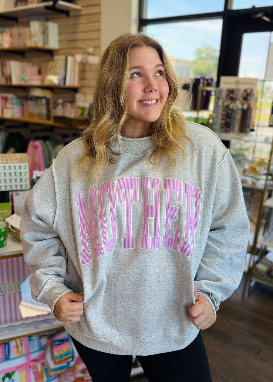 MOTHER Stripe Embroidered Mock Neck Sweatshirt