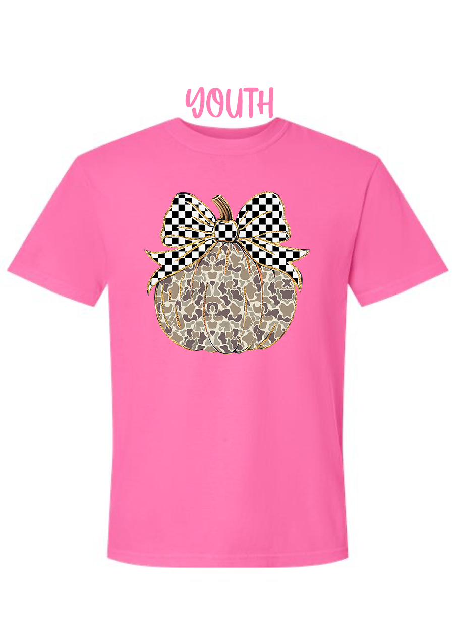 YOUTH Camo Checkered Pumpkin COMFORT COLORS Tee