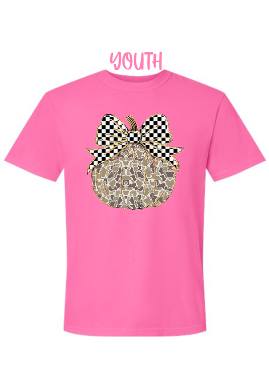 YOUTH Camo Checkered Pumpkin COMFORT COLORS Tee