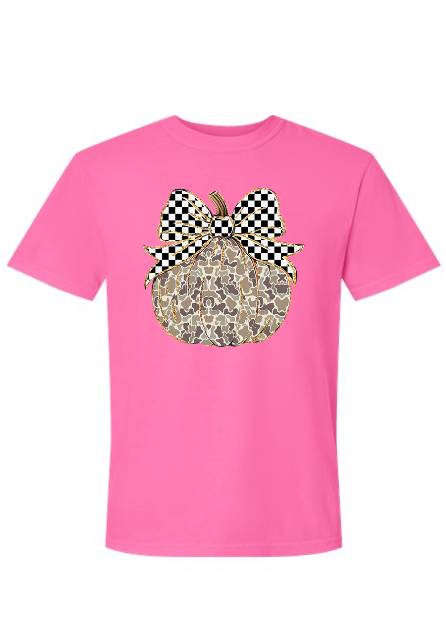 ADULT Camo Checkered Pumpkin COMFORT COLORS Tee
