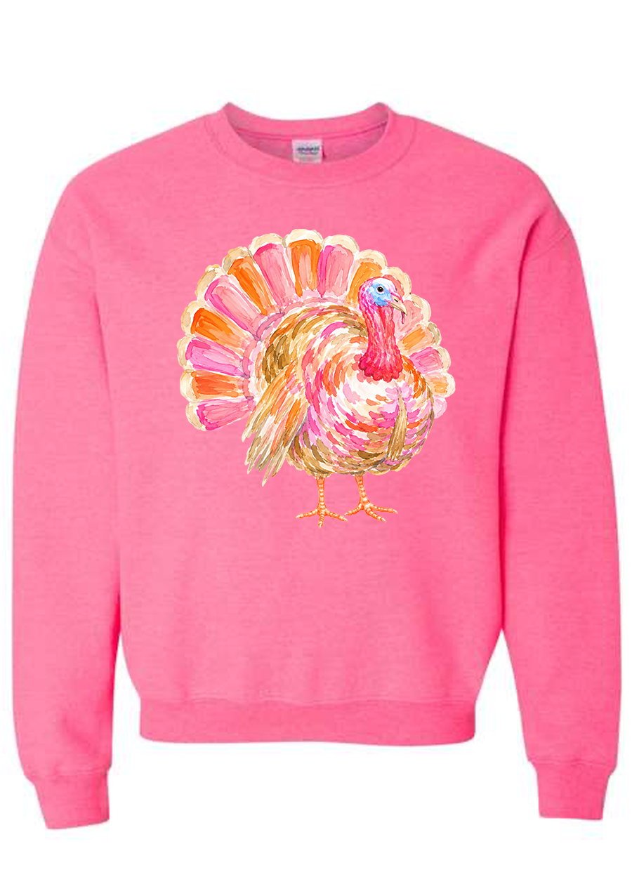 ADULT Preppy Watercolor Turkey Crewneck