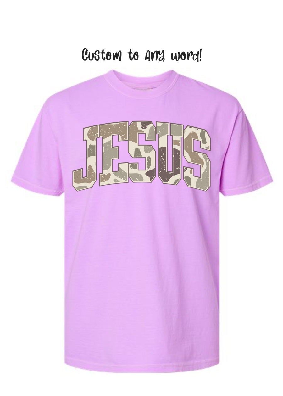 ADULT Custom Camo Word COMFORT COLORS Tee