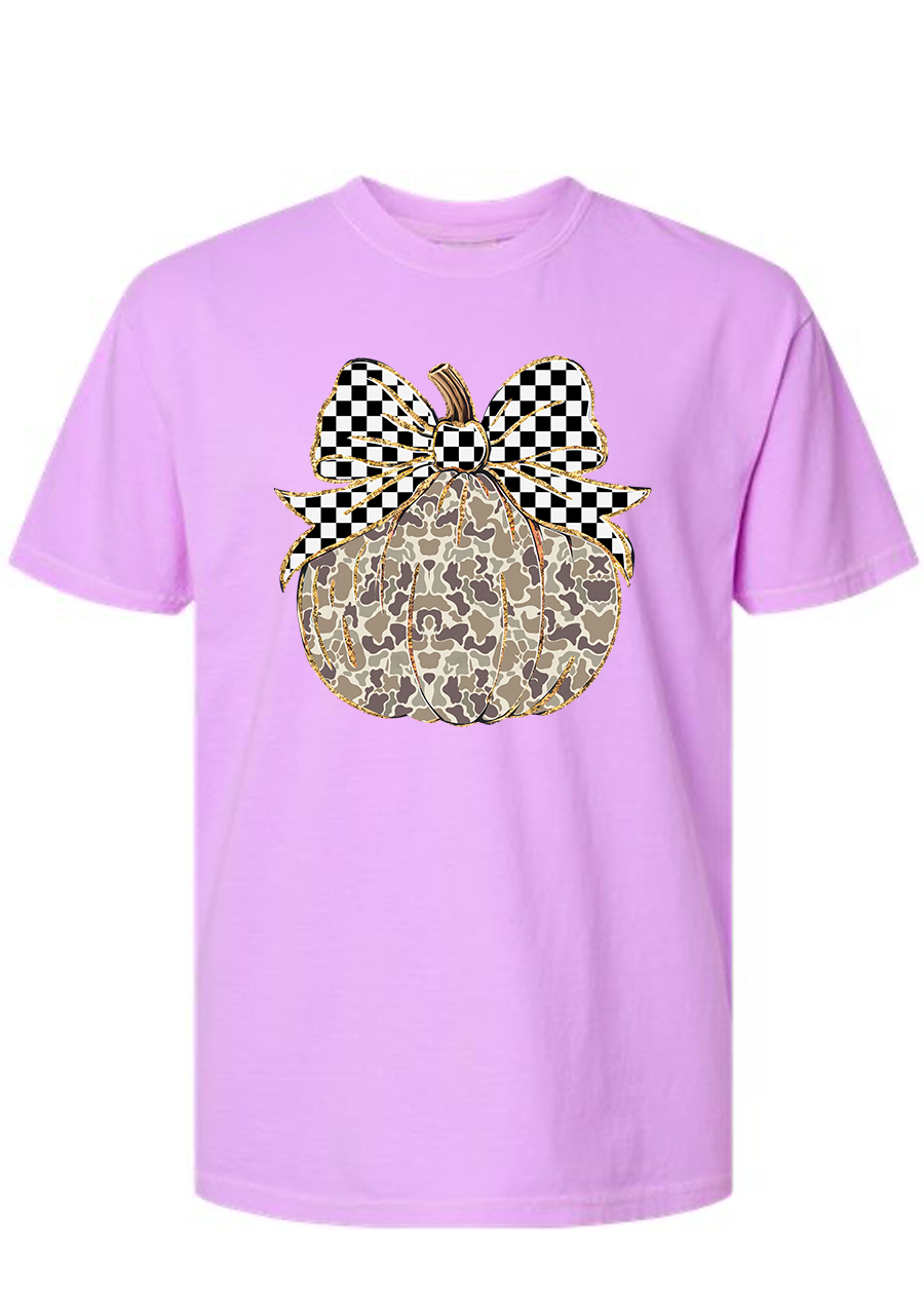 ADULT Camo Checkered Pumpkin COMFORT COLORS Tee