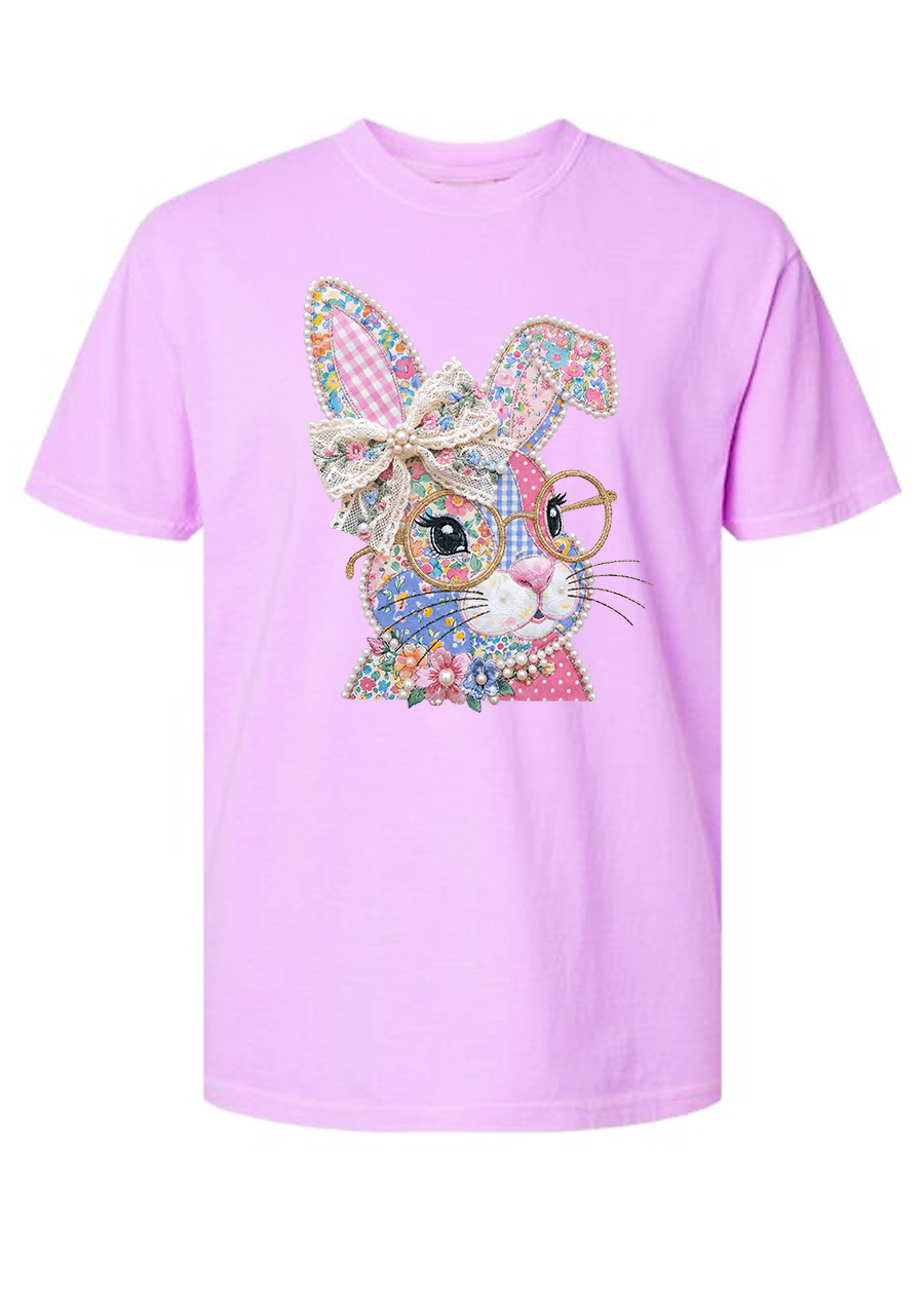Preppy Patchwork Bunny COMFORT COLORS Tee